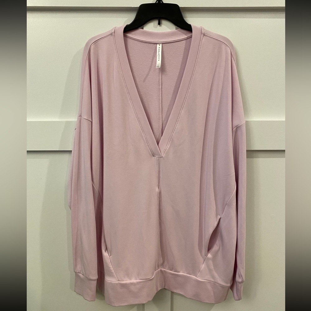 Fabletics Pink Rosaline Oversized V-Neck Long Sleeve Pockets Pullover Size‎ L